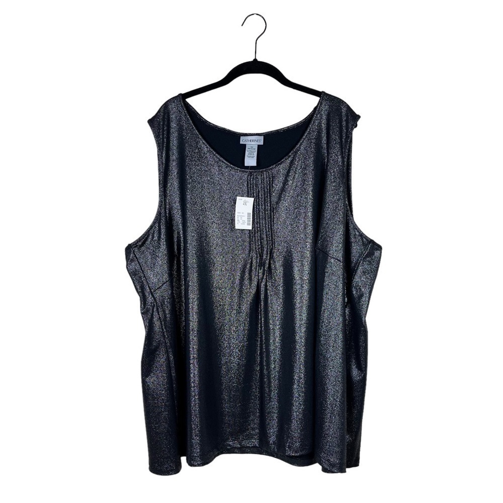 NWT Catherines Black Shimmery Scoop Neck Sleeveless Stretch Shell Top Size 4X